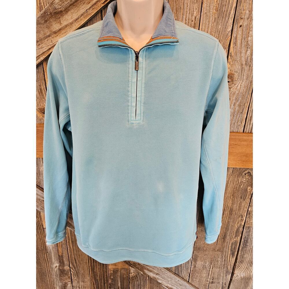 Tommy bahama small 1/4 zip popover blue sweater mens small comfort  *STAINS*